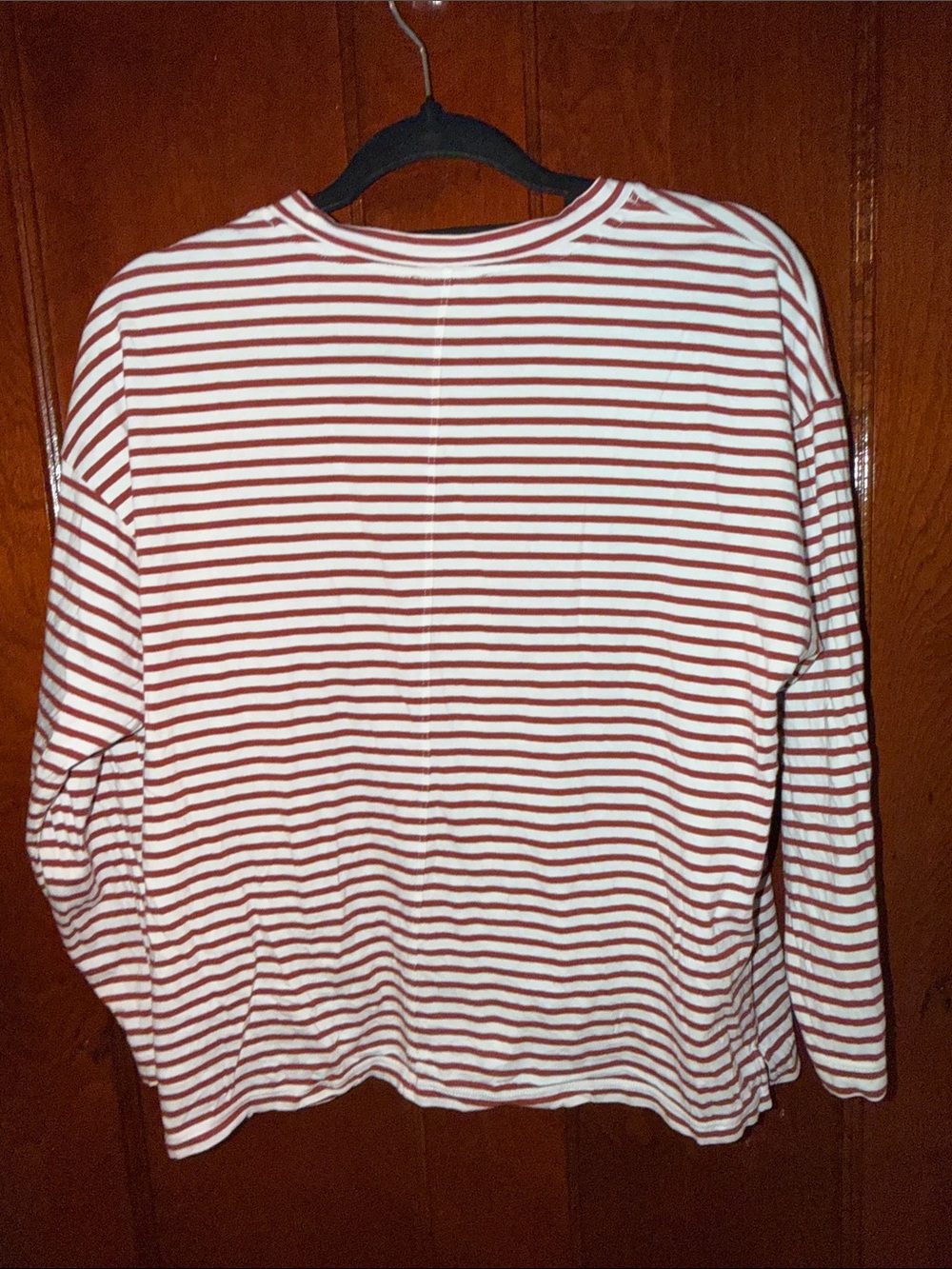AYR The French Fry M Striped Pima Cotton Long Sleeve Top in Ivory & Red Size - Picture 3 of 8